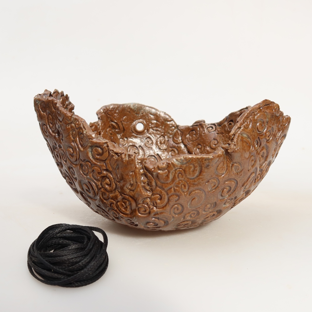 Kerámia kokedama-edény, 13 x 12,5 x 8 cm, barna színű