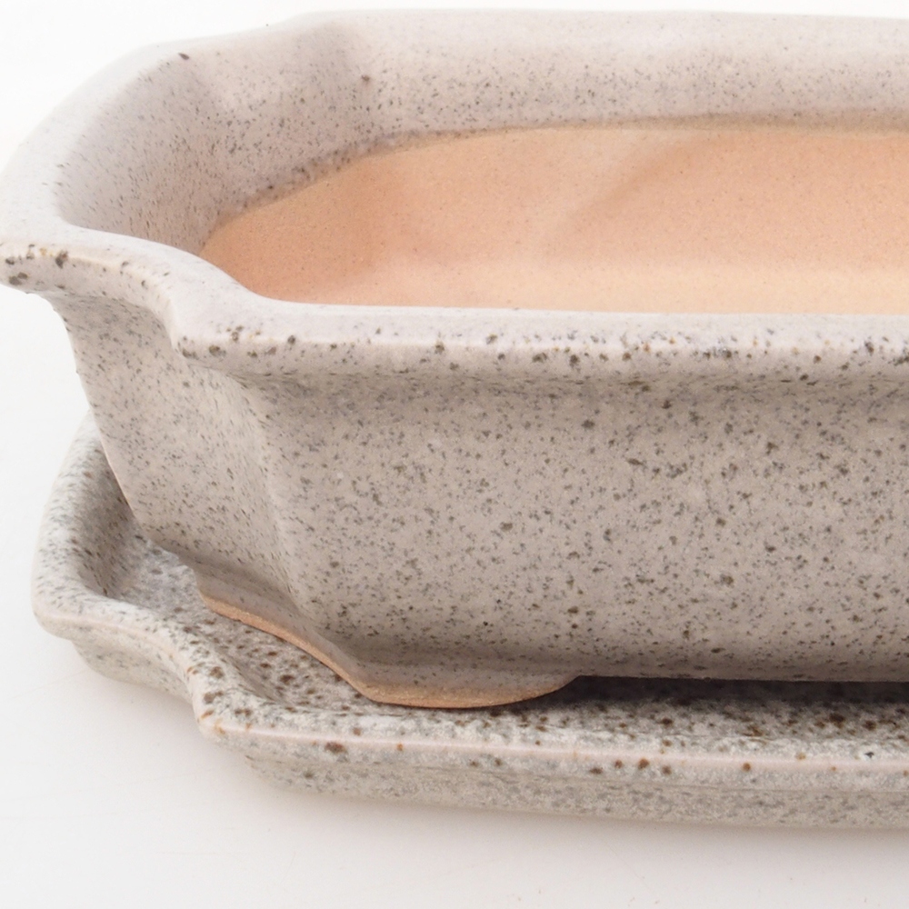 Bonsai tál + csészealj H17 - 15 x 10 x 4 cm. - bézs színű