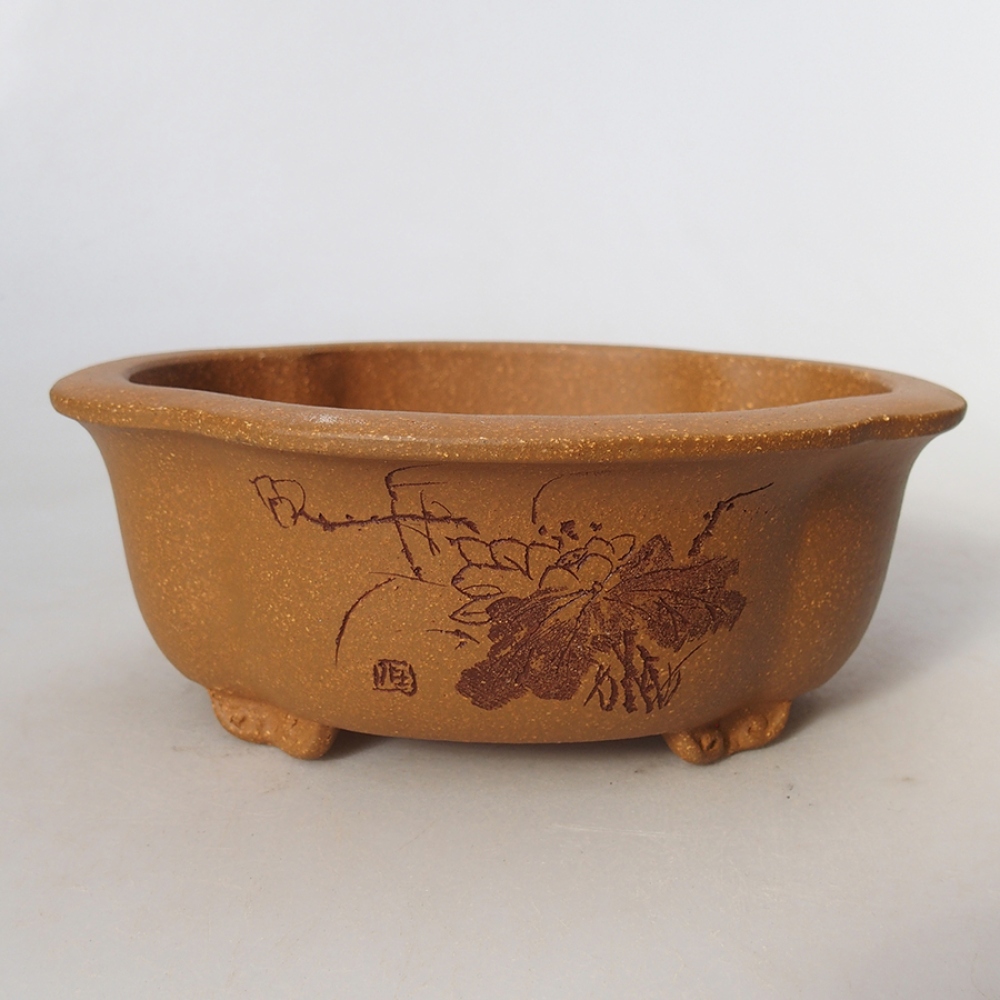 kerámia bonsai tál 15,5 x 13 x 6 cm, okkersárga színben