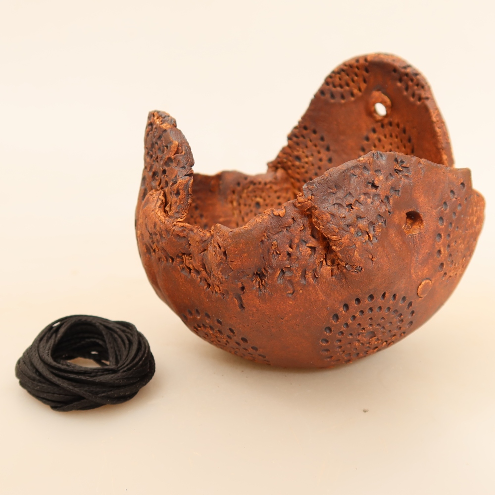 Kerámia kokedama-edény, 10 x 9 x 9 cm, barna színű