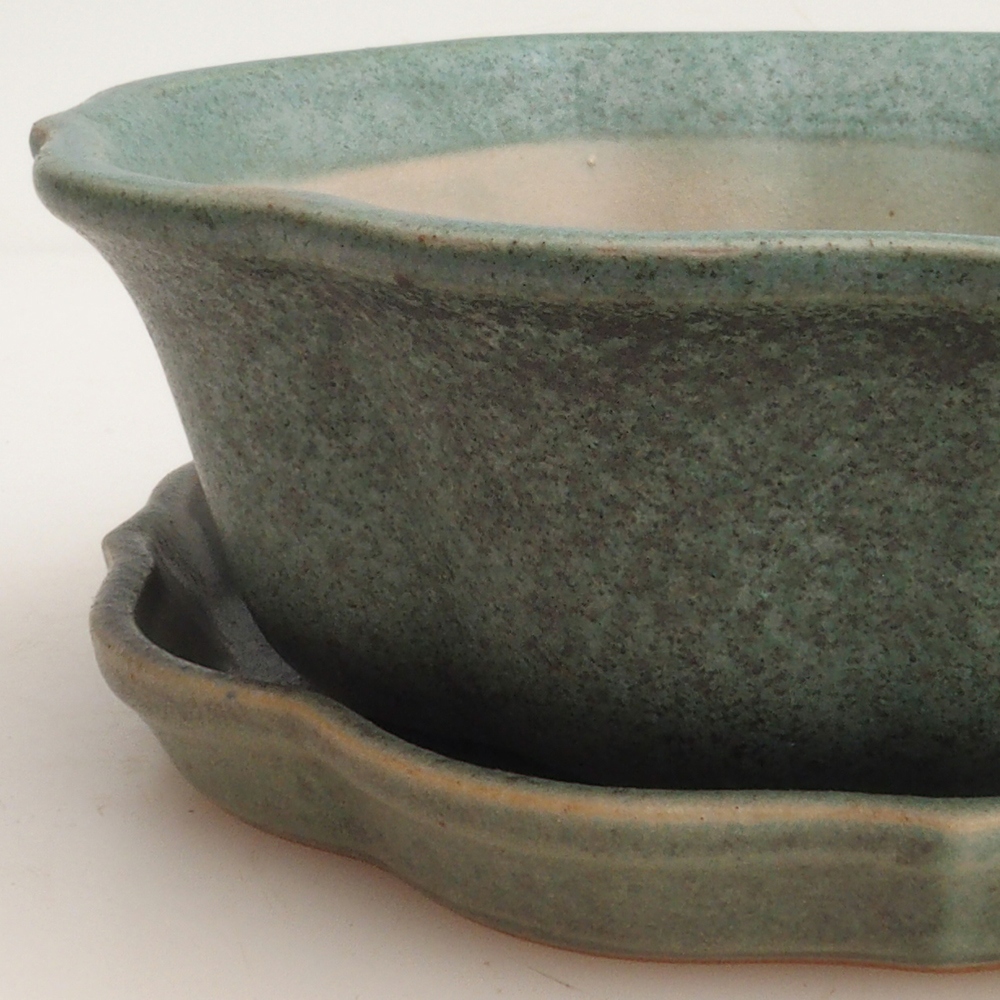 Bonsai tál + csészealj H06 - 14,5 x 14,5 x 5 cm. - zöld