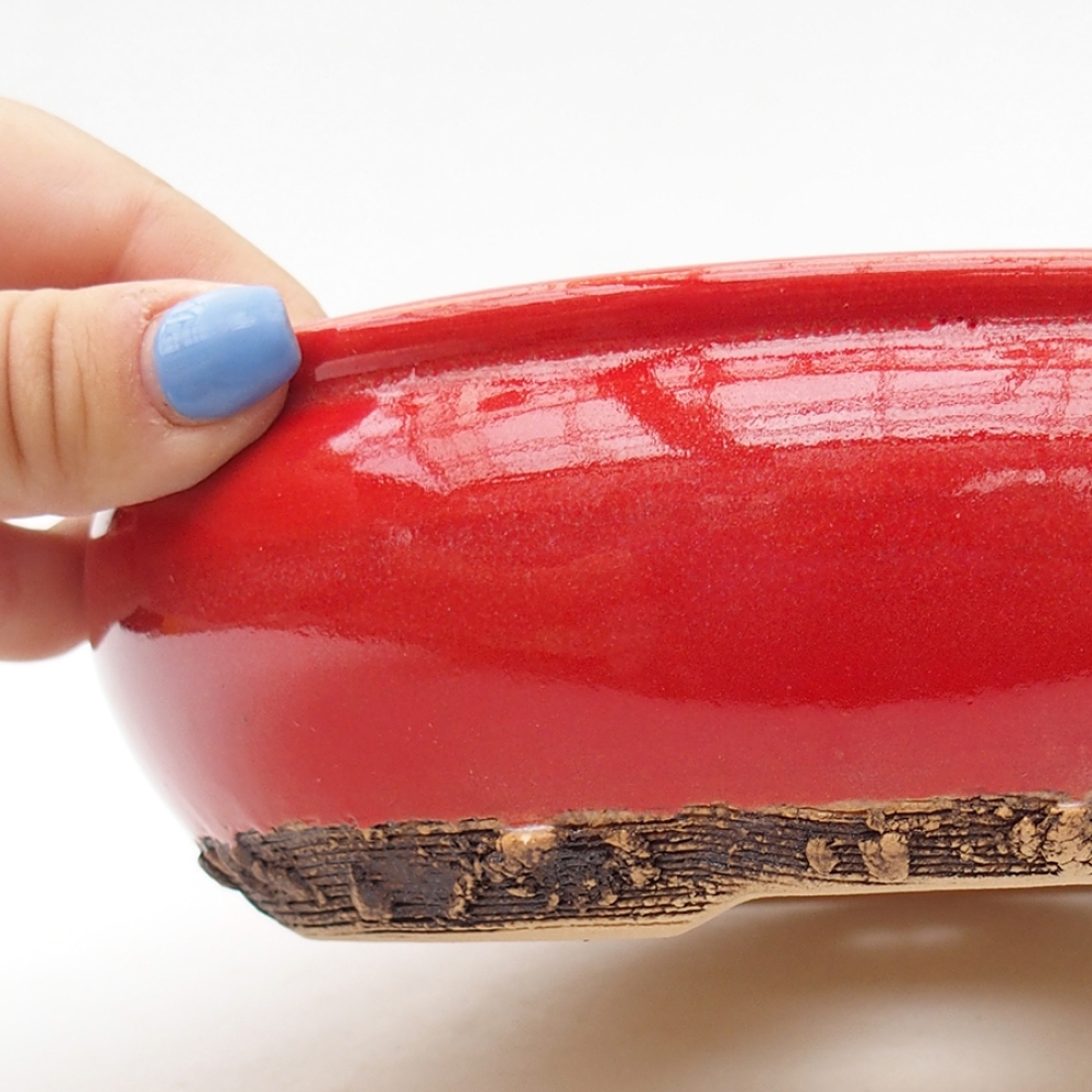 kerámia bonsai tál 18,5 x 18,5 x 6 cm, piros színben