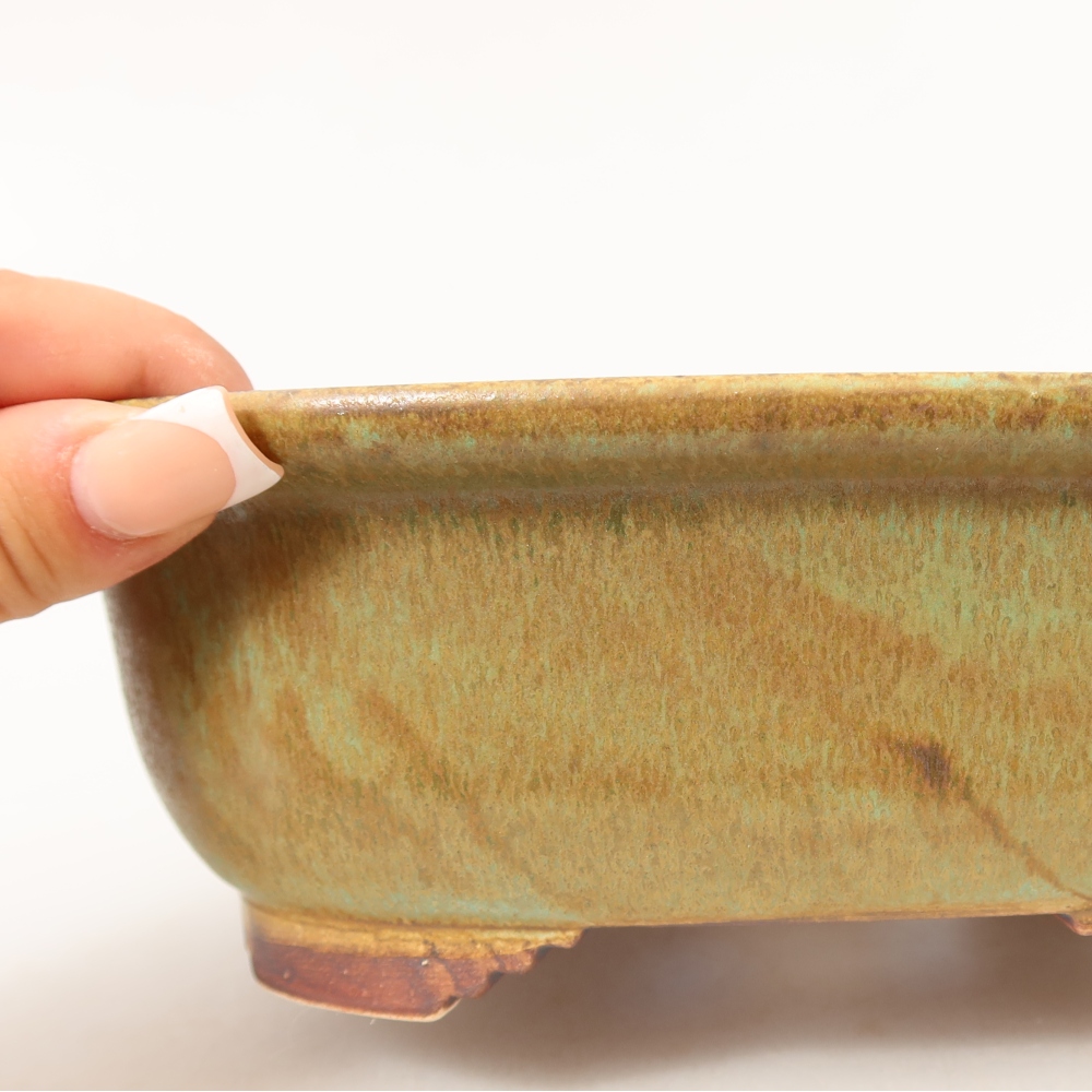 Kerámia bonsai tál, 20,5 x 16,5 x 7 cm, zöld színű