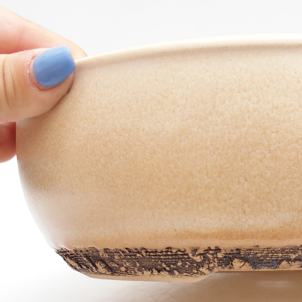 kerámia bonsai tál 21,5 x 21,5 x 7 cm, bézs színben