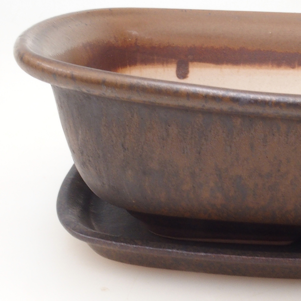 Bonsai tál + csészealj H08 - 25 x 19,5 x 6 cm. - barna