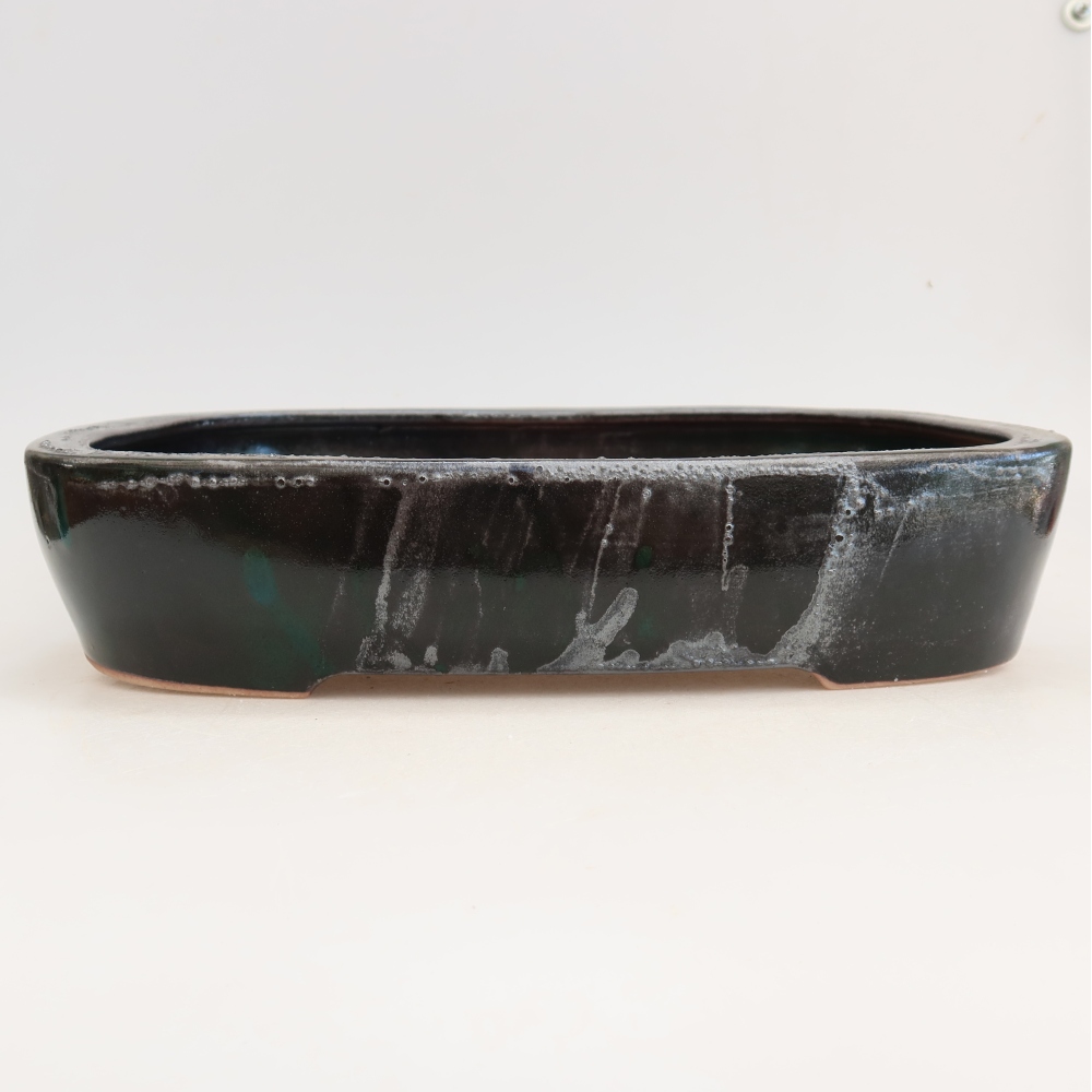 Kerámia bonsai-tál, 32 x 24,5 x 6,5 cm, zöld színű