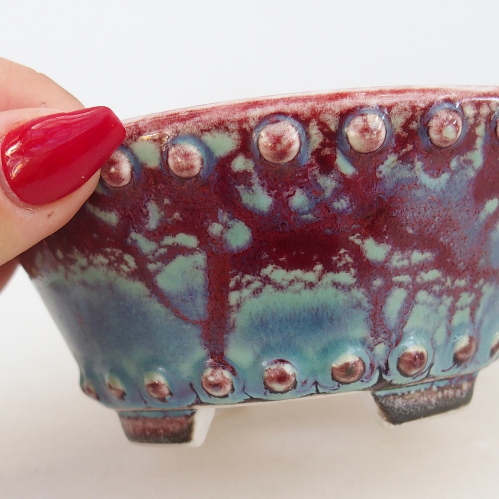 kerámia bonsai tál 10,5 x 10,5 x 5 cm, bordó színben