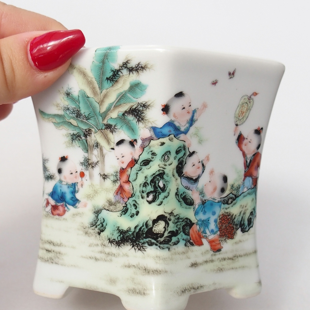 kerámia bonsai tál 10,5 x 9,5 x 9 cm, fehér színben