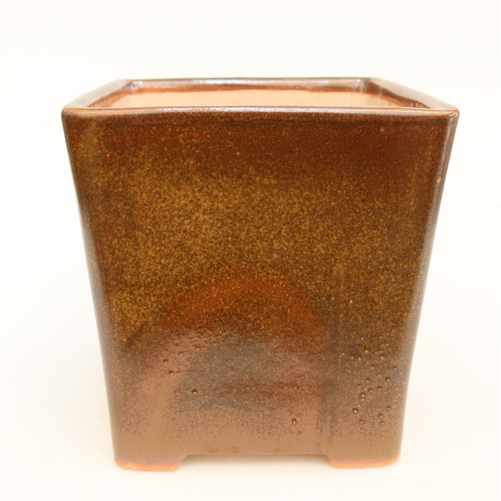 Kerámia bonsai tál, 13 x 13 x 14 cm, barna színű