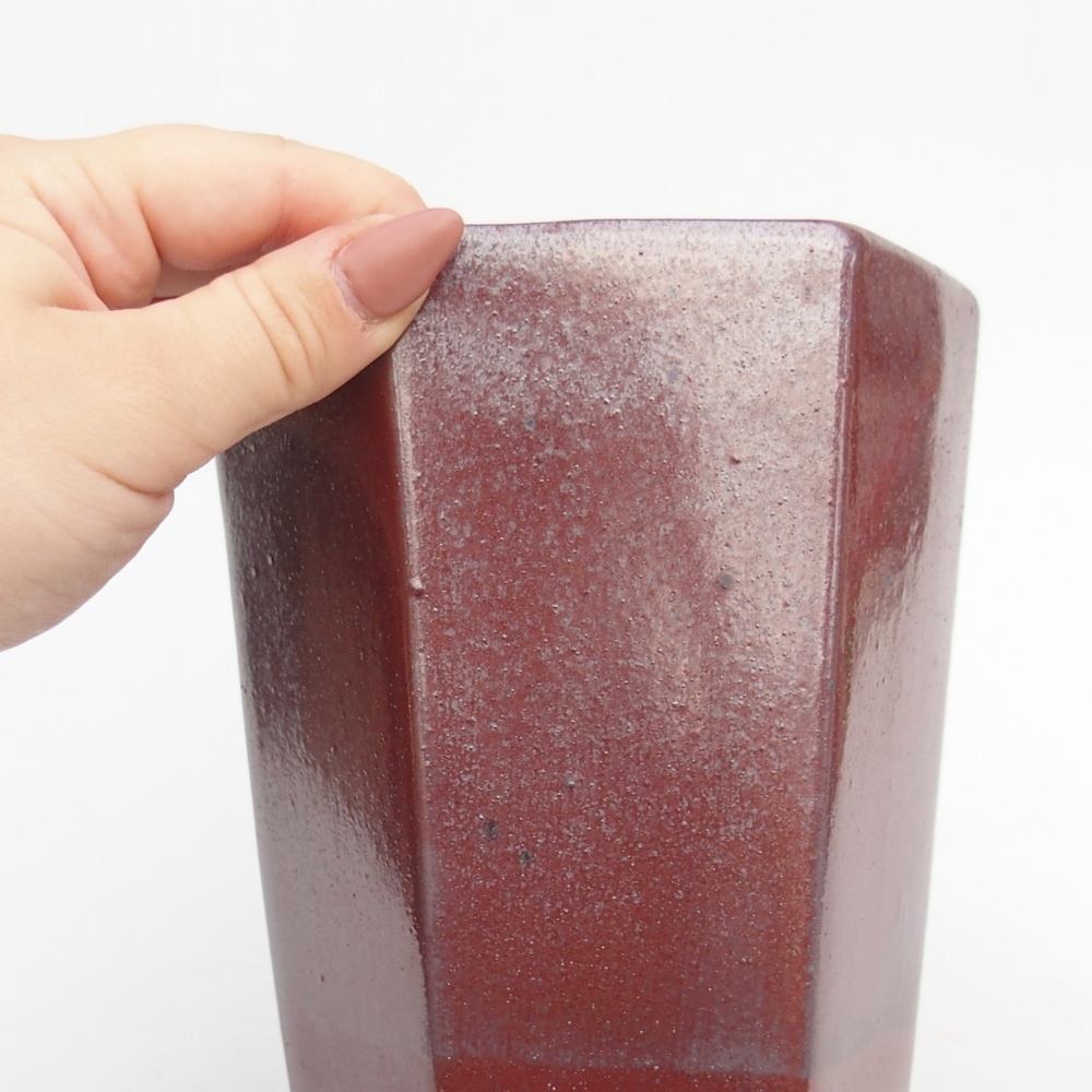 kerámia bonsai tál 12,5 x 11,5 x 16,5 cm, bordó színben