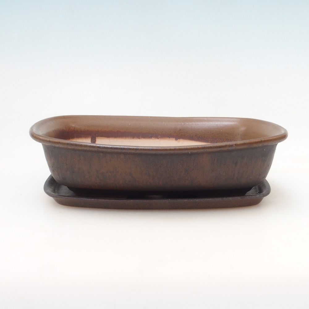 Bonsai tál + csészealj H09 - 30 x 23 x 7,5 cm. - barna