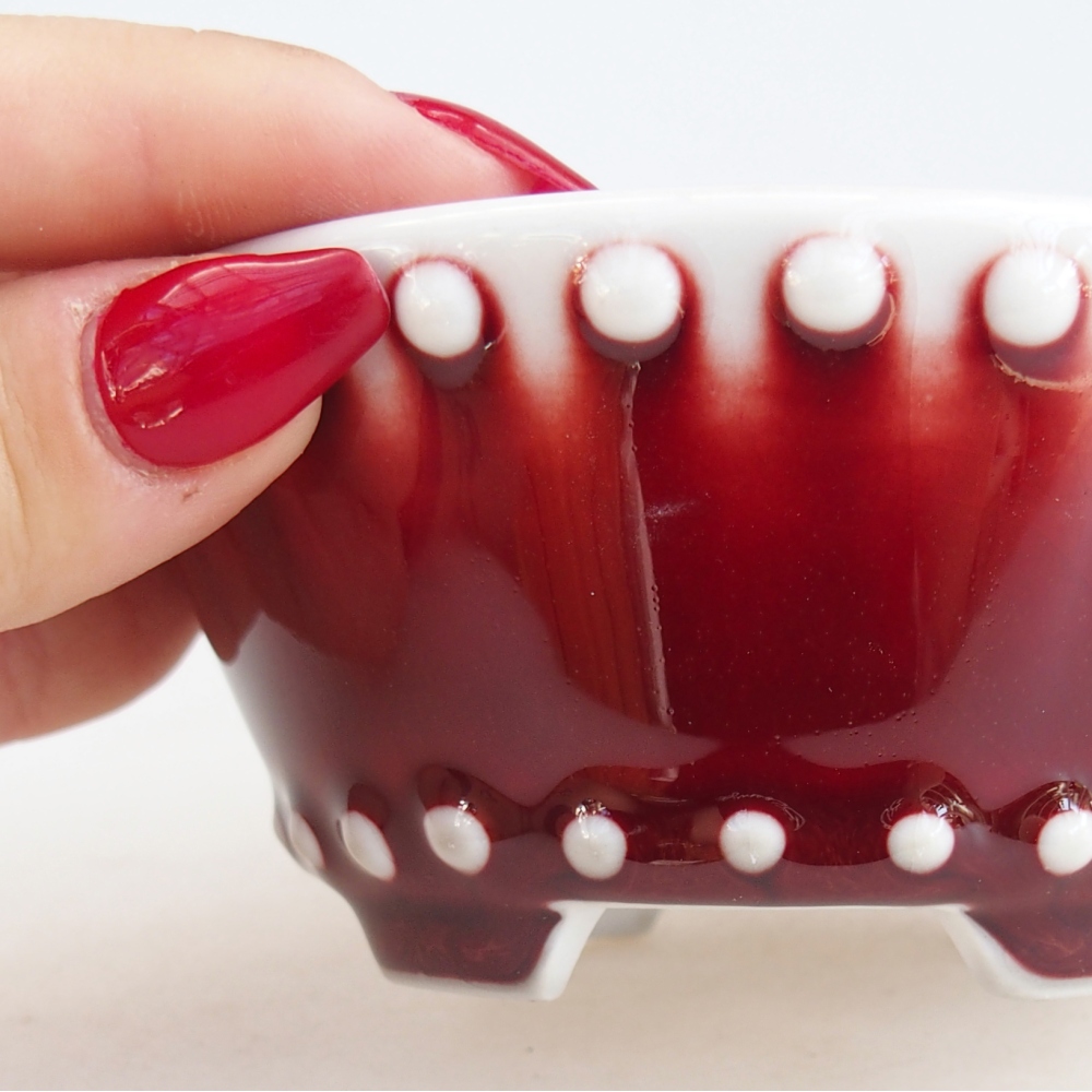 kerámia bonsai tál 10,5 x 10,5 x 5 cm, piros színben