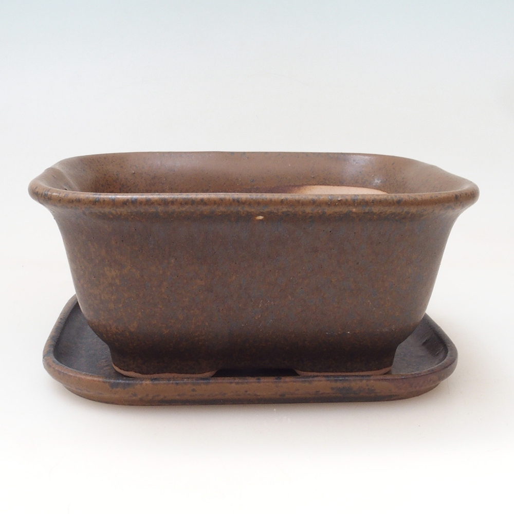 Bonsai tál + csészealj H37 - 14,5x13x6,5 cm. - barna
