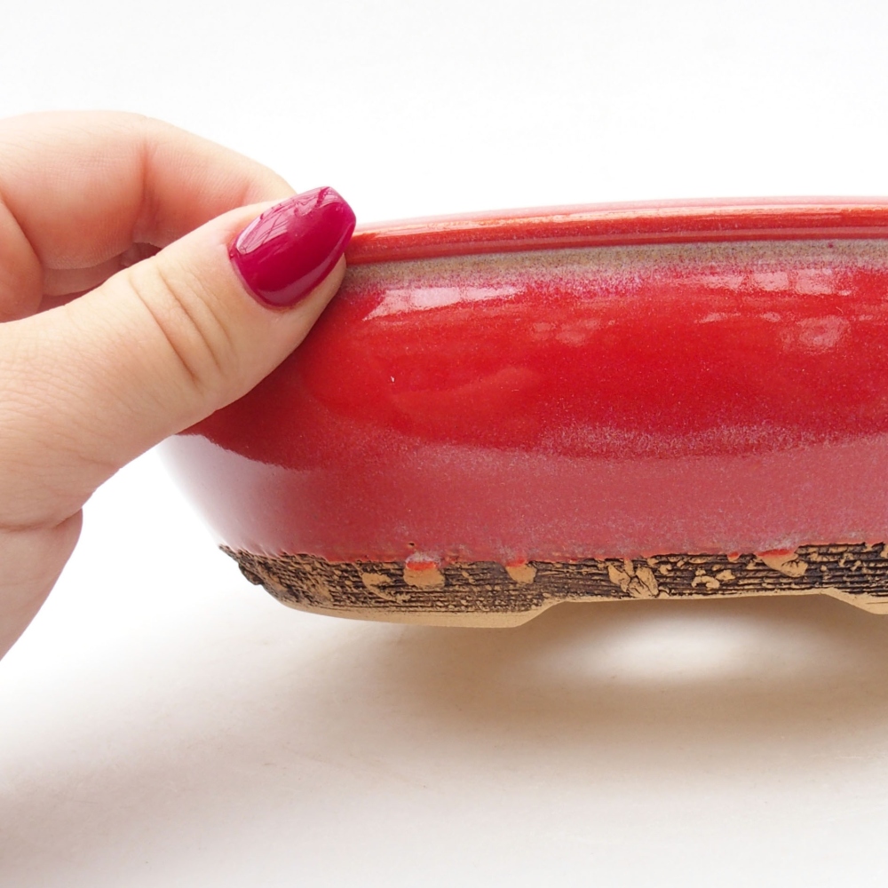 kerámia bonsai tál 19 x 19 x 5,5 cm, piros színben