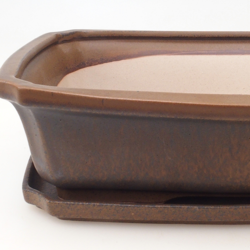 Bonsai tál + csészealj H07 - 30 x 20,5 x 8 cm - barna