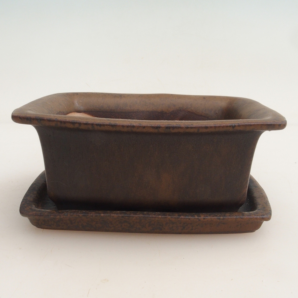 Bonsai tál + csészealj H11 - 11,5 x 10 x 4 cm. - barna