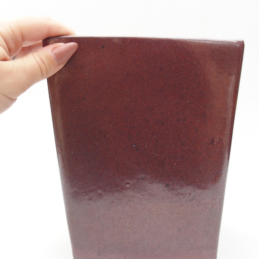 kerámia bonsai tál 15 x 15 x 19,5 cm, bordó színben