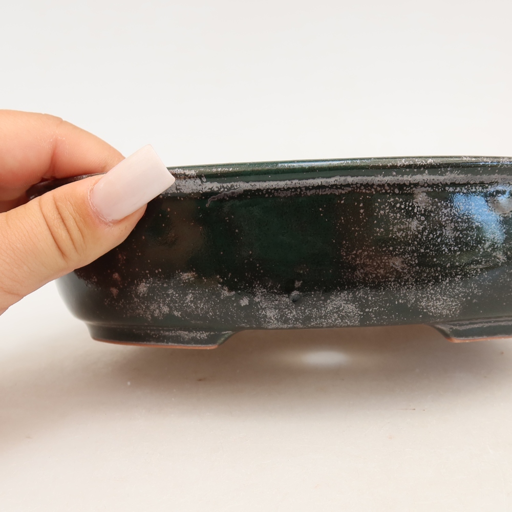 Kerámia bonsai tál, 19 x 14,5 x 5 cm, zöld színű