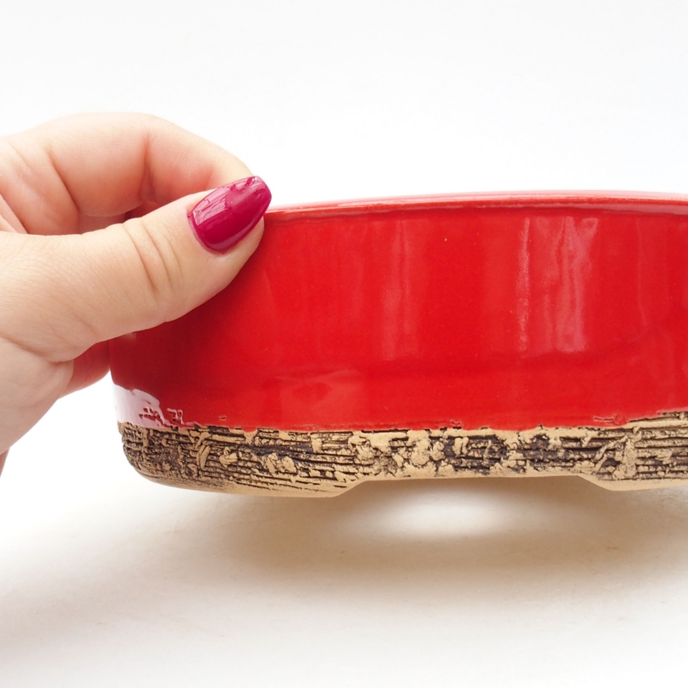kerámia bonsai tál 17 x 17 x 6 cm, piros színben
