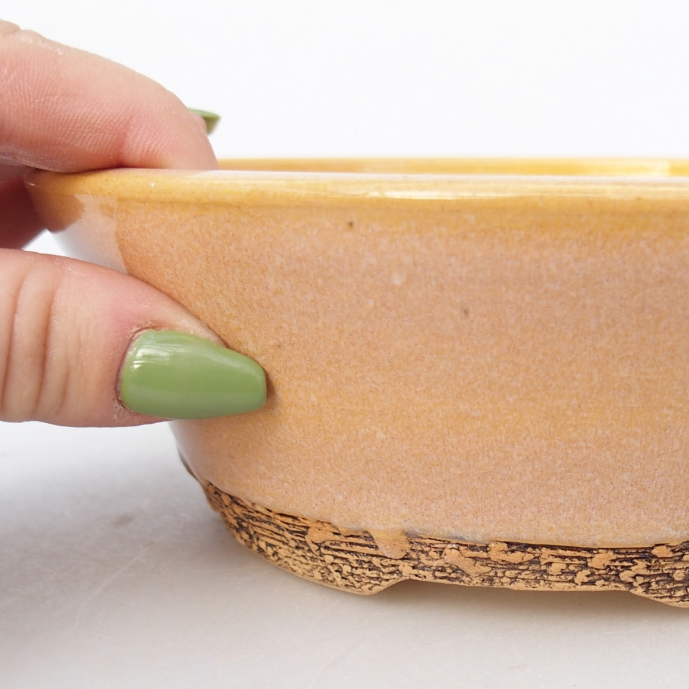 kerámia bonsai tál 16 x 16 x 5,5 cm, barna-sárga színben