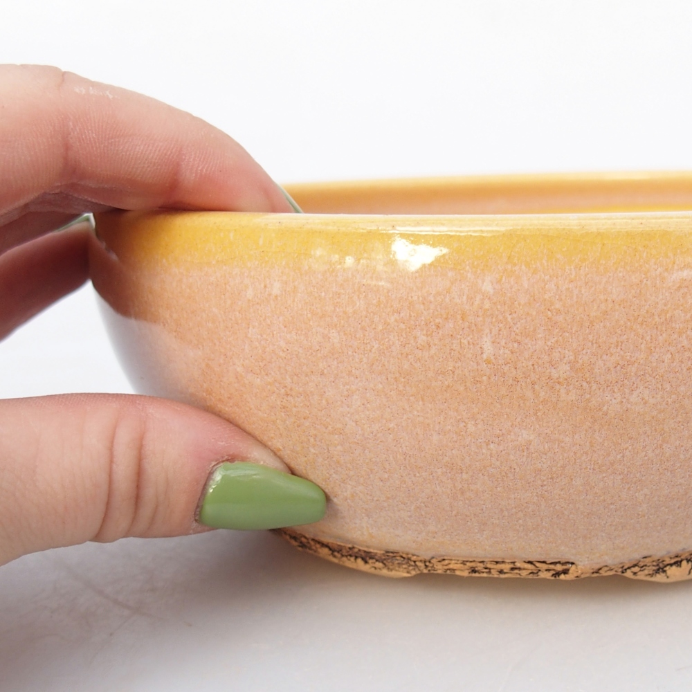 kerámia bonsai tál 16 x 16 x 6 cm, barna-sárga színben