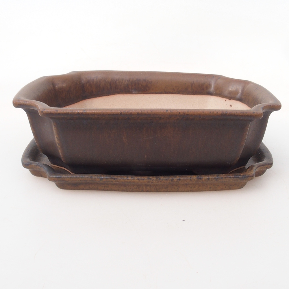 Bonsai tál + csészealj H17 - 15 x 10 x 4 cm. - barna