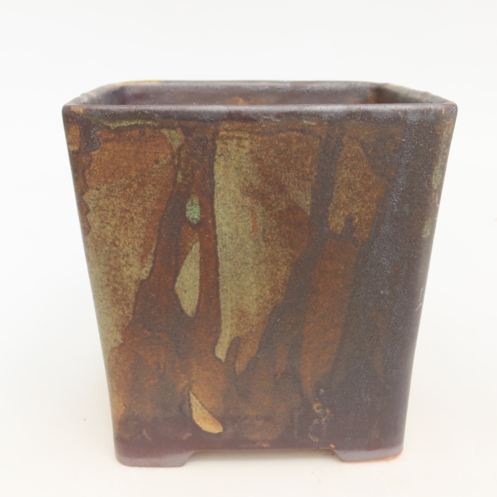Kerámia bonsai tál, 13 x 13 x 14 cm, barna színű