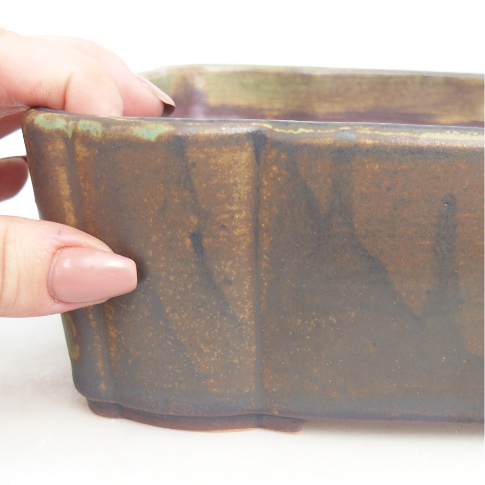 kerámia bonsai tál 21 x 18 x 7 cm, zöld-barna