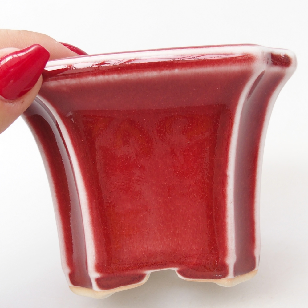 kerámia bonsai tál 10 x 10 x 7 cm, piros színben