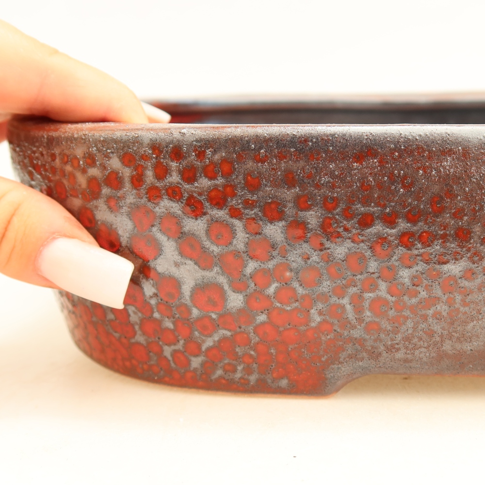Kerámia bonsai-tál, 32 x 24,5 x 6,5 cm, fémvörös színű