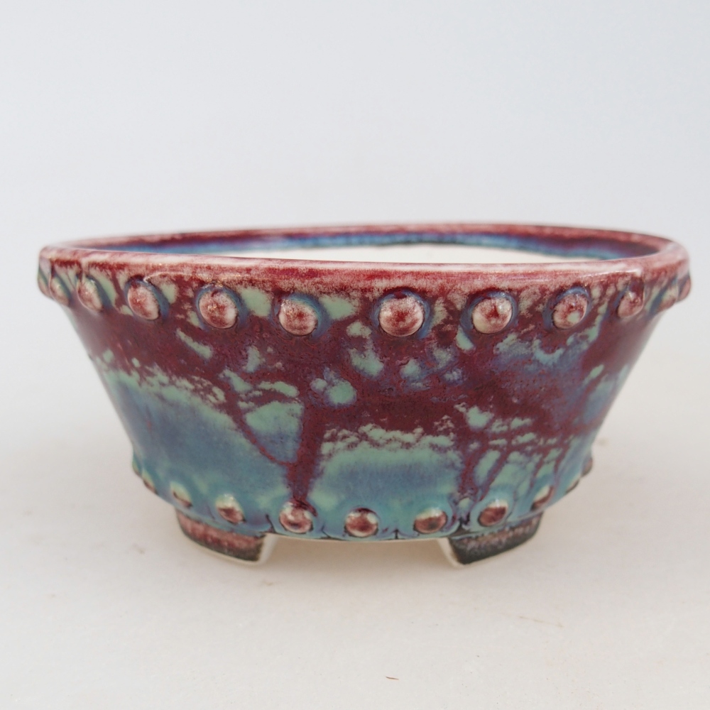 kerámia bonsai tál 10,5 x 10,5 x 5 cm, bordó színben