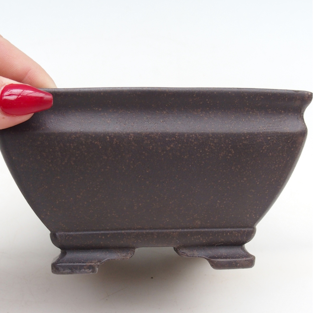 kerámia bonsai tál 13 x 13 x 7 cm, színe barnás okkersárga