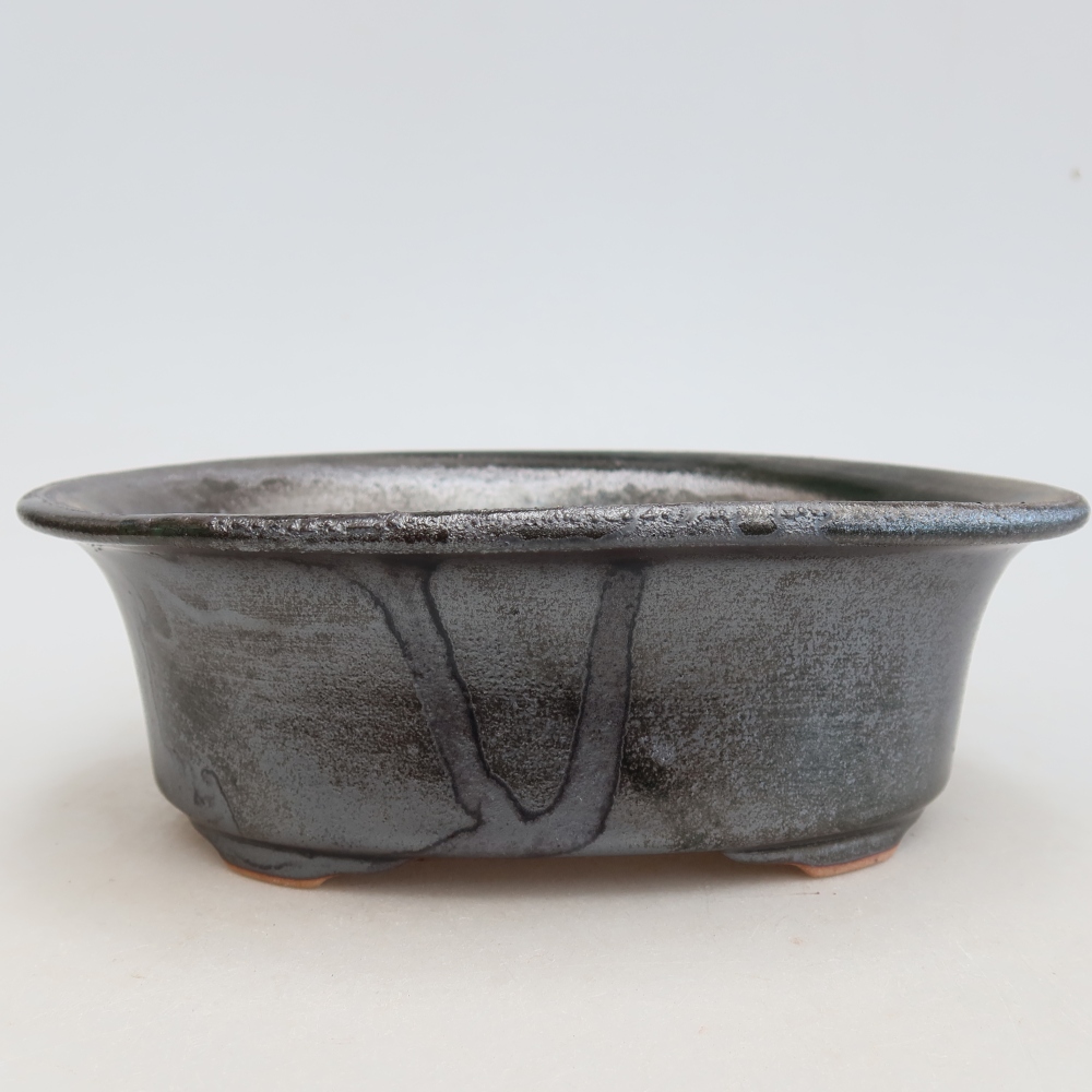 Kerámia bonsai-tál 19,5 x 15,5 x 6,5 cm, színe fémzöld