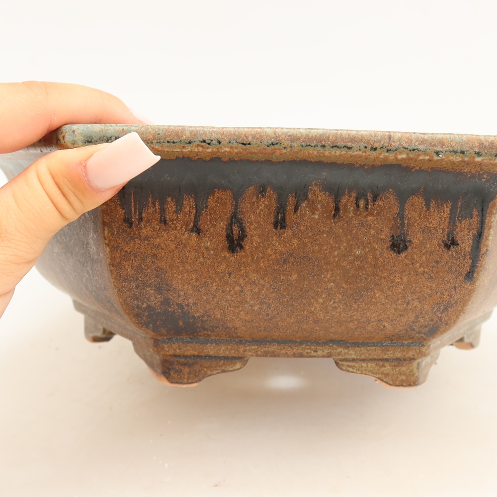 Kerámia bonsai-tál, 28 x 24,5 x 9 cm, barna-zöld színű