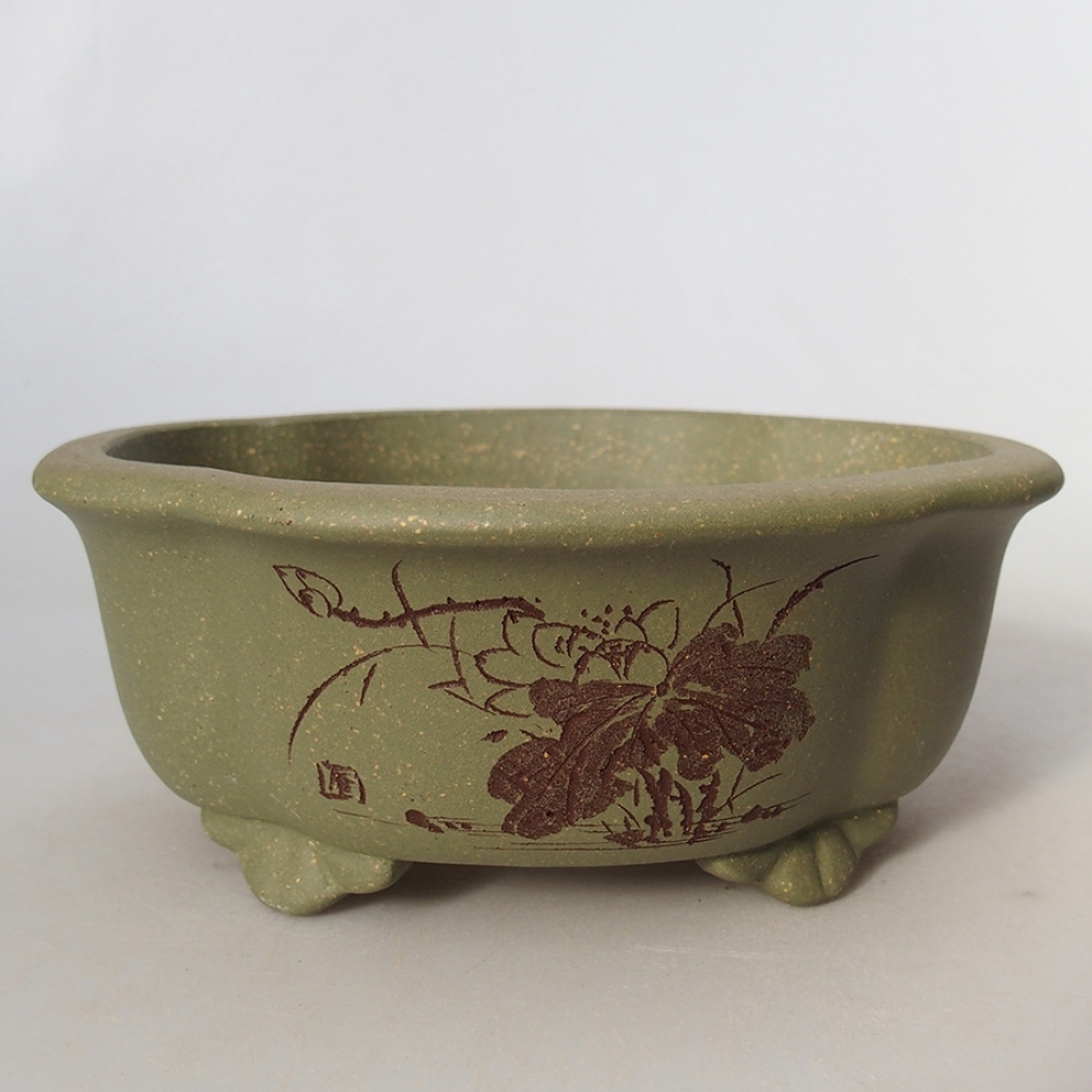 kerámia bonsai tál 15,5 x 13 x 6 cm, zöld