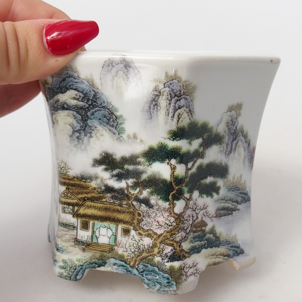 kerámia bonsai tál 10,5 x 9,5 x 9 cm, fehér színben