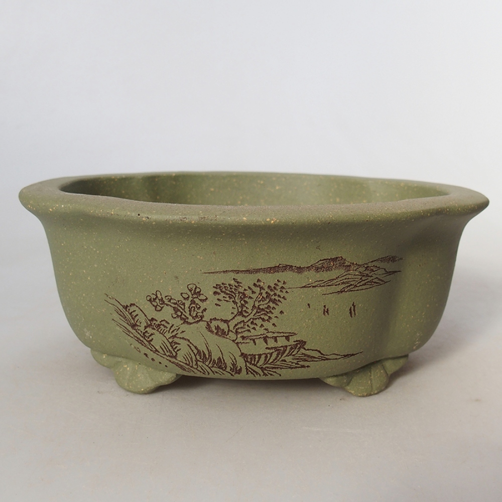 kerámia bonsai tál 15,5 x 13 x 6 cm, zöld