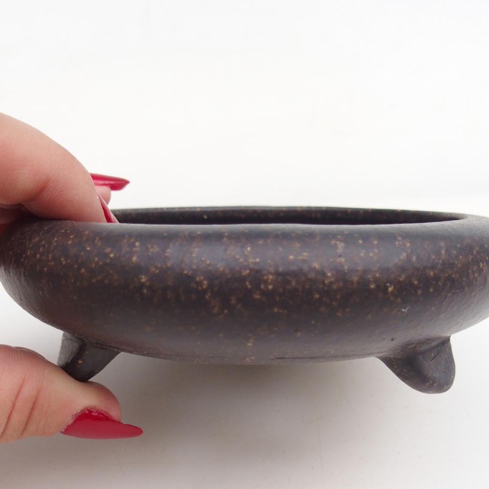 kerámia bonsai tál 11,5 x 11,5 x 4 cm, barnás okkersárga színben