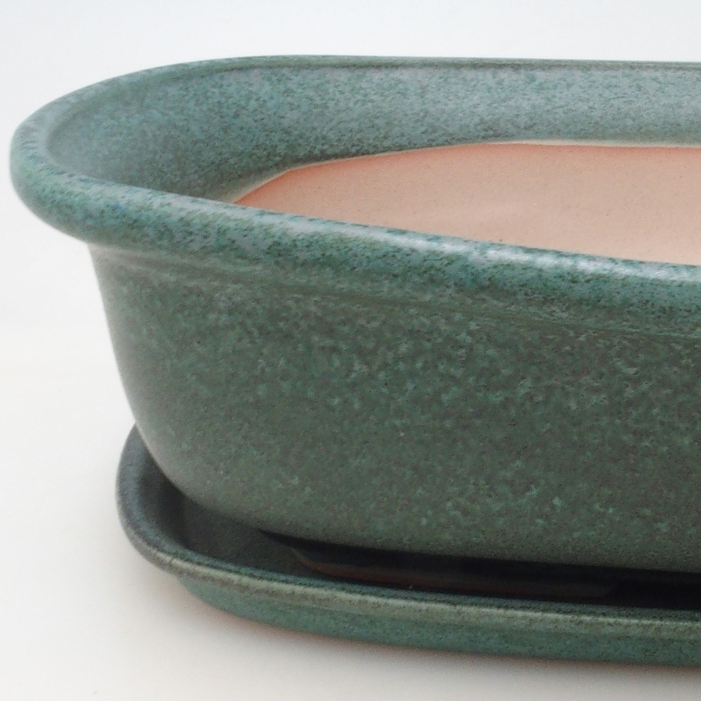 Bonsai tál + csészealj H10 - 37 x 28 x 9 cm. - zöld