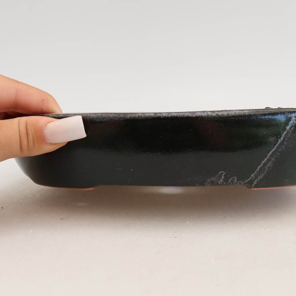 Kerámia bonsai-tál 22 x 17 x 4 cm, zöld színű