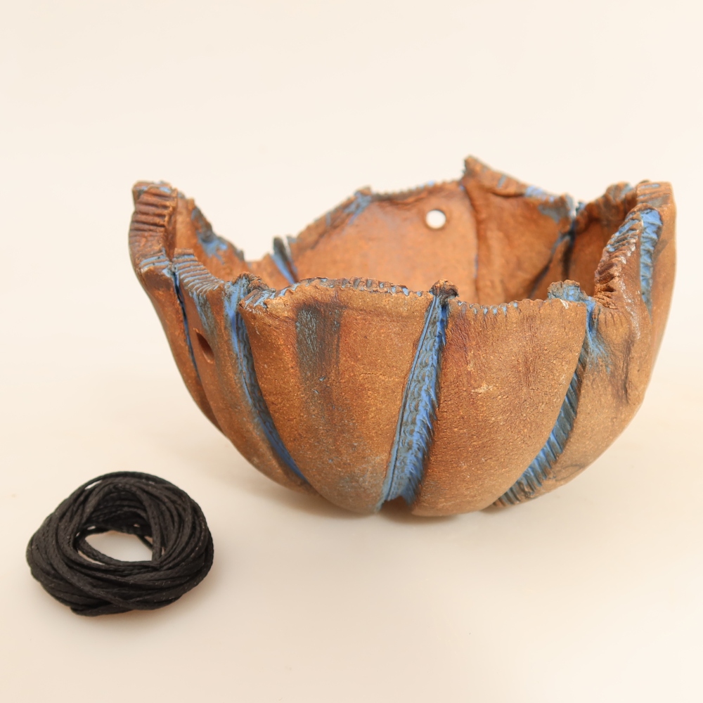 Kerámia kokedama-tartó, 13,5 x 12 x 8 cm, kék színű