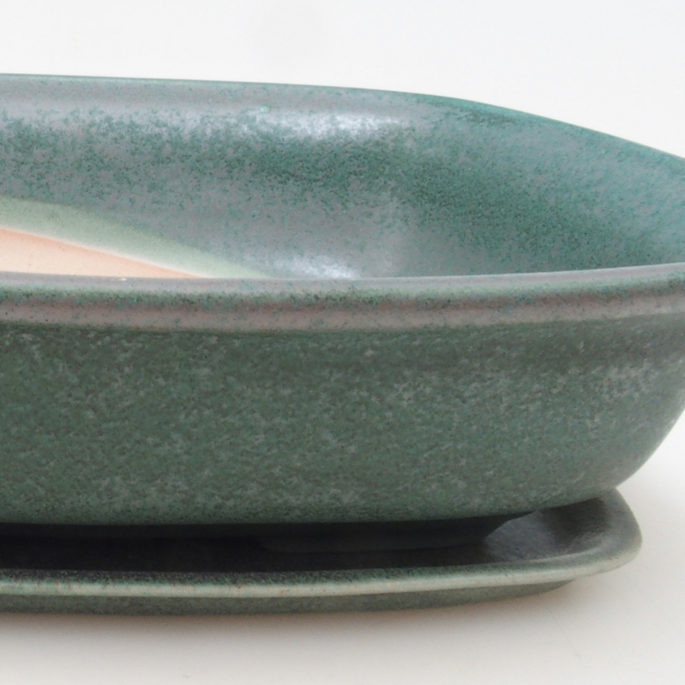 Bonsai tál + csészealj H09 - 30 x 23 x 7,5 cm. - zöld