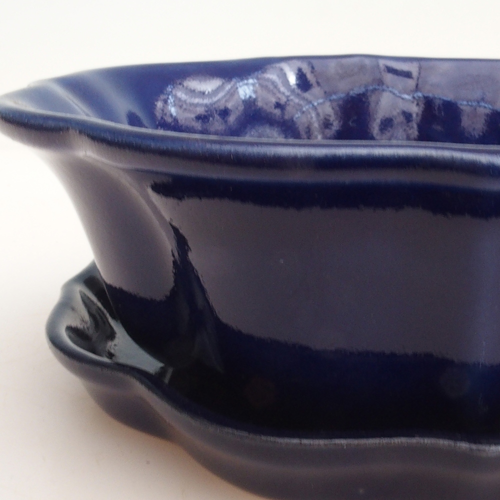 Bonsai tál + csészealj H06 - 14,5 x 14,5 x 5 cm. - kék