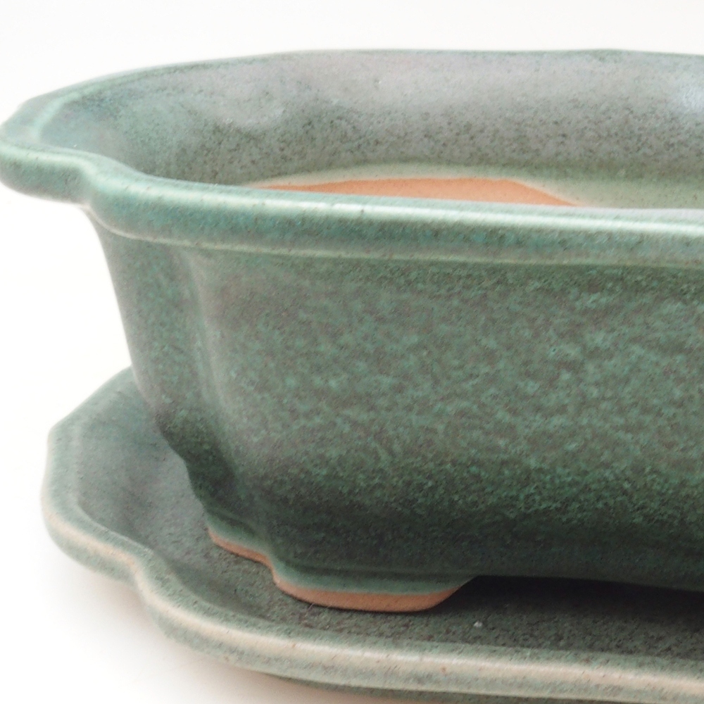 Bonsai tál + csészealj H51 - 18x14x5 cm - zöld