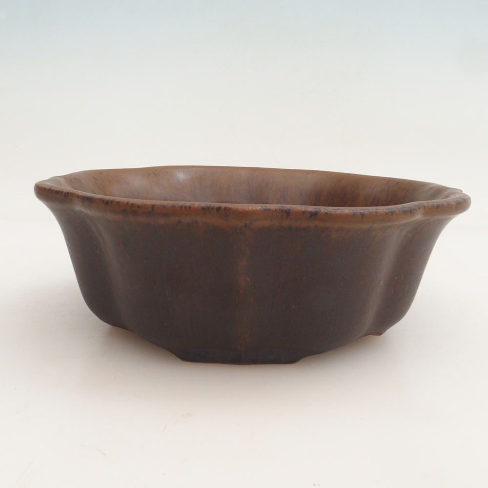 Bonsai tál + csészealj H06 - 14,5 x 14,5 x 5 cm. - barna