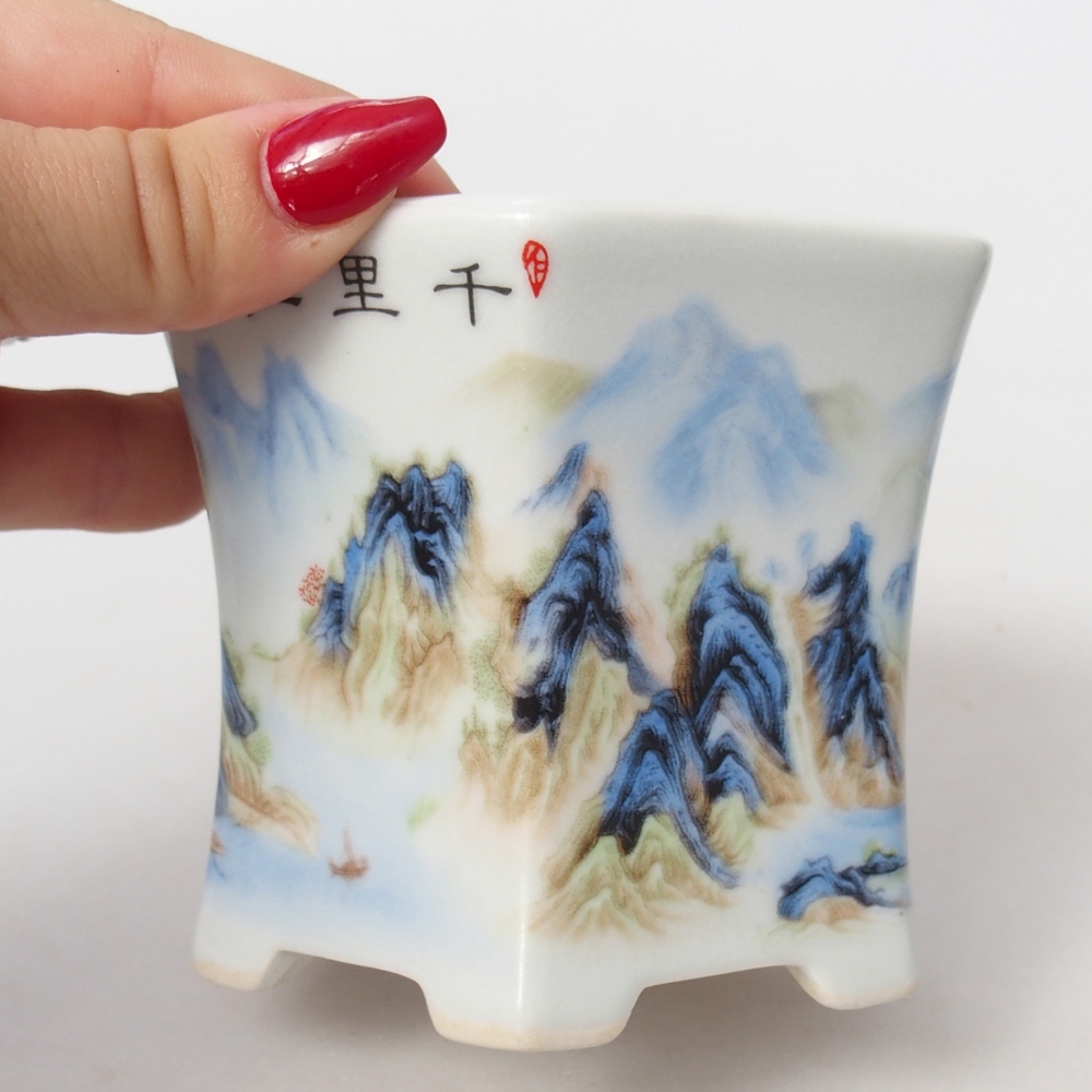 kerámia bonsai tál 10,5 x 9,5 x 9 cm, fehér színben