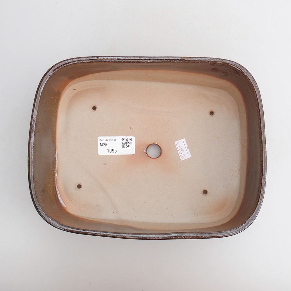 kerámia bonsai tál 23 x 18 x 7,5 cm, barna-zöld színben