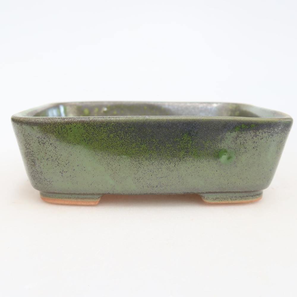 Kerámia bonsai-tál 12,5 x 9,5 x 4 cm, zöld színű