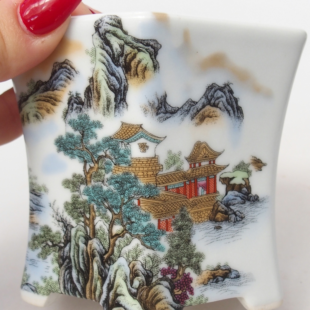 kerámia bonsai tál 10,5 x 9,5 x 9 cm, fehér színben