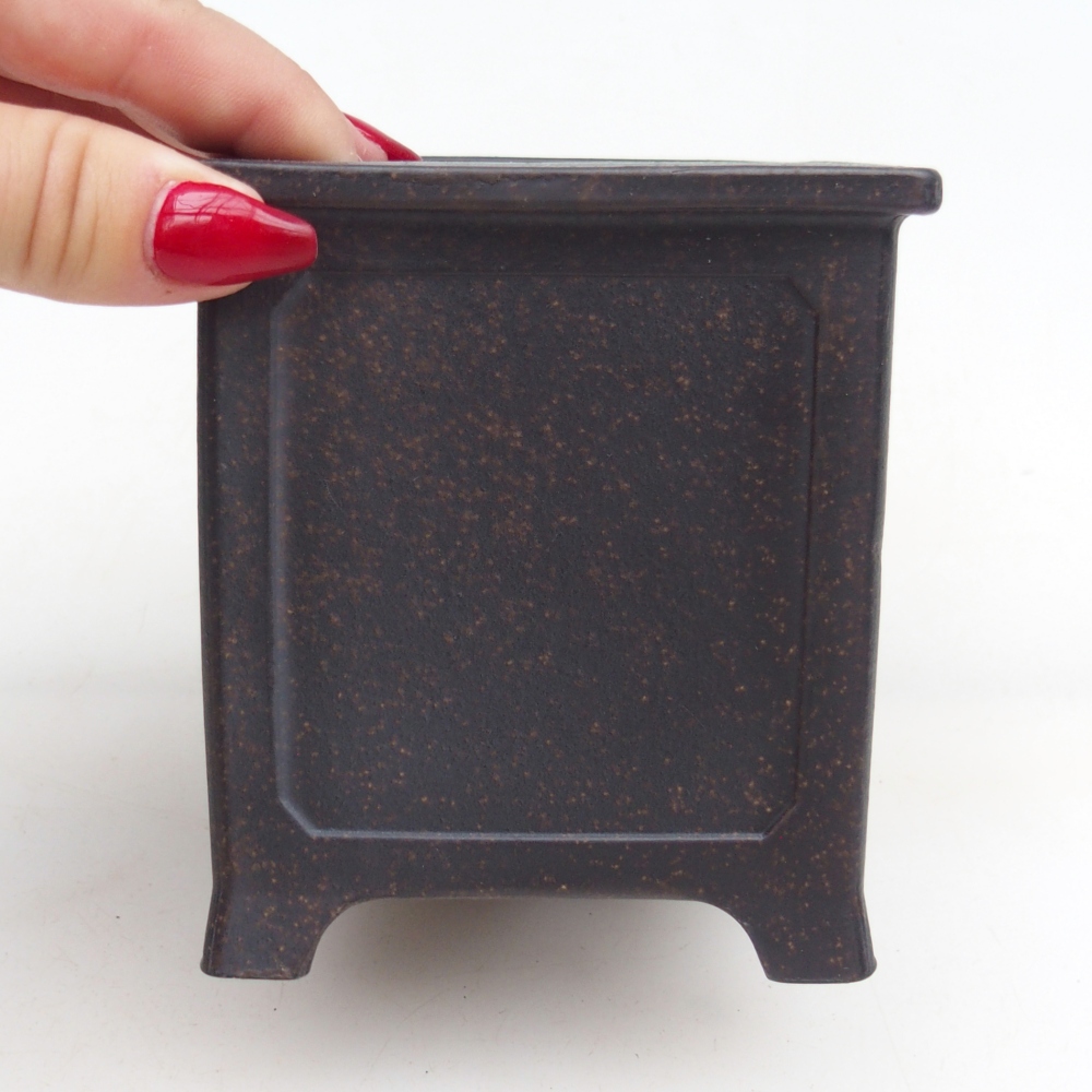 kerámia bonsai tál 9,5 x 9,5 x 10 cm, barnás okkersárga színben